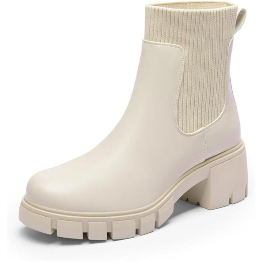 Women's Elastic Chelsea Ankle Boots Fashion Low Chunky Heel